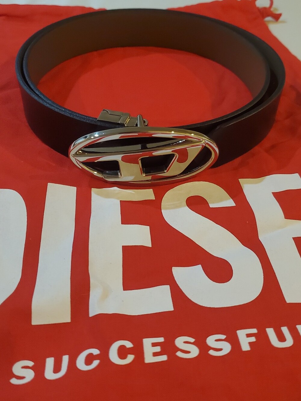 Diesel Black and Olive Green B-1Dr Reversible Leather Belt with Silver Buckle